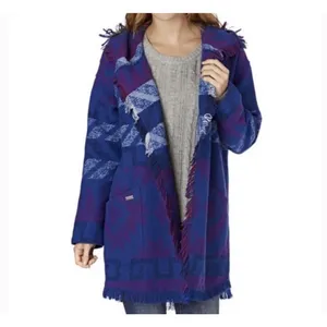 ROXY Santa Katalina Blue Aztec Fringe Beach‎ Surf Wrap Jacket Hoodie Size XS thumbnail 2