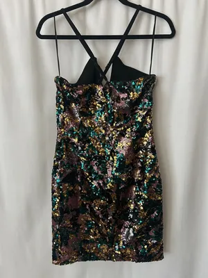 Dress the Population Sexy Black Sequins Strappy Cocktail Mini Dress **Size M**🔥🔥 thumbnail 2