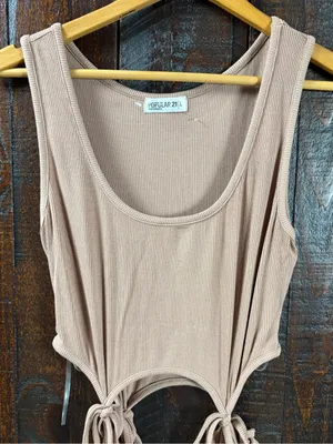 Taupe Cut Out Waist Midi Dress Size Large thumbnail 2