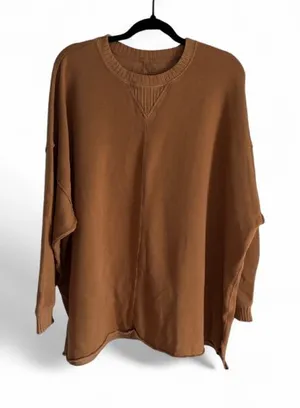 Aerie Oversized Crewneck Sweater Raw Hem Rusty Brown Soft Cozy Lounge Top Sz L thumbnail 1