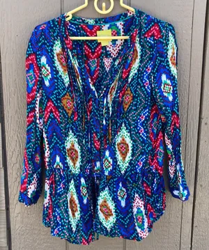 Maeve Anthropologie Topoxte Geometric Ikat button-front blouse women’s size 10 thumbnail 1