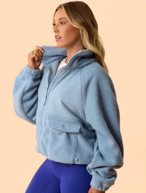NWT! Blogilates Women's Bonfire Fleece Full Zip Jacket - Light Blue Size XS thumbnail 1