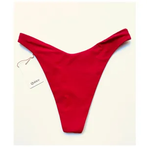 Quince Italian High-Leg Ring Bikini Bottom Swim Cherry Red Size Large NEW thumbnail 4