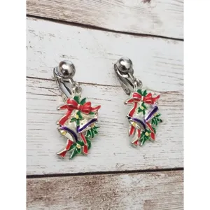 Vintage Clip On Earrings - Christmas Bells & Bow 1.5" thumbnail 3