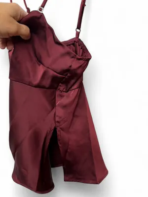Wild Fable Burgundy Satin Cami Top with Side Slits - Size S (NWT) thumbnail 3
