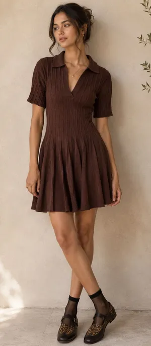 Anthropologie Brown Ribbed Knit A-Line Mini Sweater Dress NWT Small thumbnail 1
