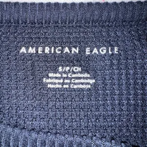 American‎ Eagle Outfitters Navy Blue Waffle Knit Long Sleeve Top Women's S thumbnail 4