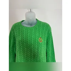 Lauren Ralph Lauren Bright Green Cable-Knit Crewneck Sweater 100% Cotton medium thumbnail 6