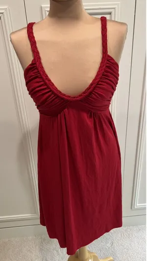 Red‎ Jersey Knit Babydoll Dress Braided Straps Vacation Beach Cruise Grecian thumbnail 1
