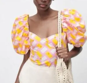 Zara Puff Sleeve Printed Poplin Bodysuit thumbnail 2