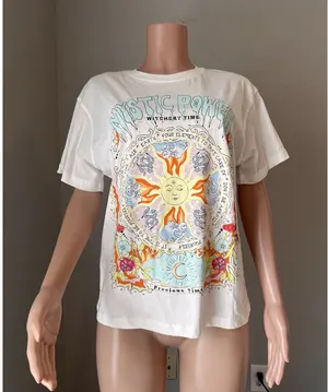 Bershka white multicolor Oversized shirt size Small "witchery time" mystic power thumbnail 1
