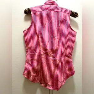 Ralph Lauren Golf Sleeveless Button Up Pink and White Candy Stripe Women's 4 thumbnail 3