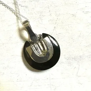 Black silver tone rhinestone pendant necklace thumbnail 6