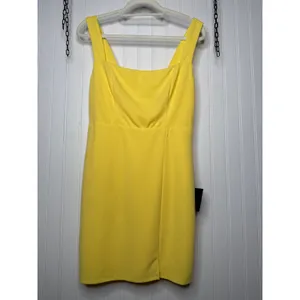NWT Lulus Social Sensation Light Yellow Square Neck Mini Bodycon Dress Party M thumbnail 2