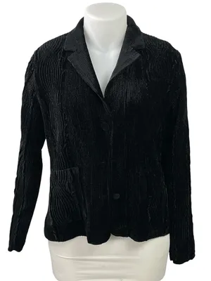 Sara Teabella Women's Black Velvet Velour Long Sleeve Button Down Shirt Top XL thumbnail 1