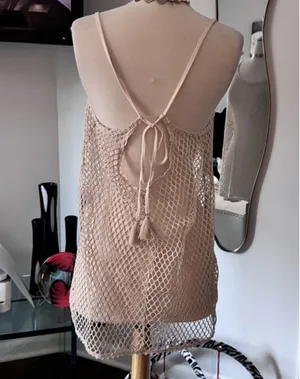 Wild Fable Mesh Fishnet Swim Cover-Up Dress in Cream thumbnail 4