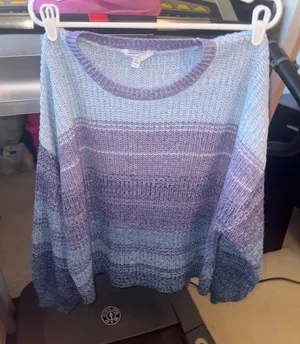 Striped Ombre Lavender & Light Blue Women’s Knit Sweater thumbnail 1