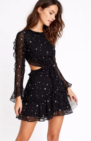 Fame & Partners Kye Star Print Ruffle Open Back Mini Dress Size 2 NWT thumbnail 1