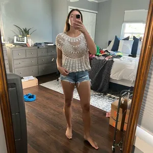 Cream Crochet Top Tan Size M thumbnail 2