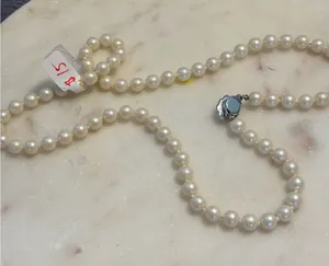 Vintage Style Faux Pearl Strand Necklace Silver Tone Floral Filigree Clasp Cream thumbnail 1