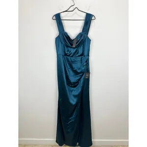 Lulus Stunning Arrival Dark Teal Satin Off The Shoulder Maxi Dress Formal XL NWT thumbnail 5