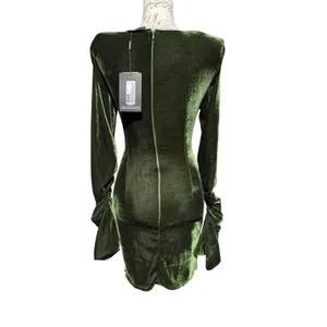 PrettyLittleThing NWT Olive Velvet Twisted Cut Out Ruched Bodycon Dress Size 4 thumbnail 6