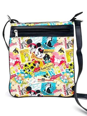 Disney Parks Mickey & Friends Crossbody Bag Retro Collage Print Adjustable Zip thumbnail 1
