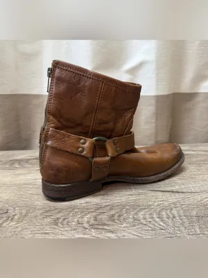 FRYE‎ Phillip Harness Leather Ankle Boots Brown Moto Biker size 7.5 thumbnail 7
