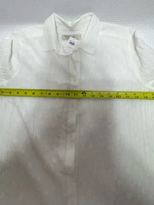 LOFT Cream Textured Button-Down Top thumbnail 6