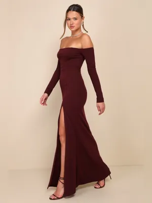 Lulus Alluring Sophistication Dark Plum Off-the-Shoulder Maxi Dress Size Large thumbnail 3