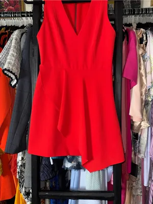 Alice + Olivia Callie Asymmetrical Drape Dress Cherry Red Sleeveless Mini 0 EUC thumbnail 5
