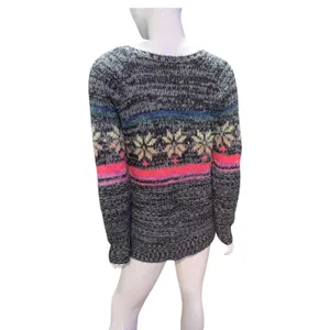 American Eagle‎ Outfitters Gray Fair Isle Snowflake Sweater S neon pink yellow thumbnail 3