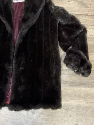 Vintage Monterey Fashions Faux Fur Coat Black Dark Brown Burgundy Lining SZ 12 thumbnail 4