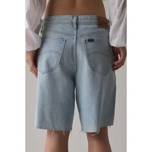 Lee Mid-Rise Slouch Bermuda Denim Shorts Light Wash Raw Hem Button Fly 24 thumbnail 4