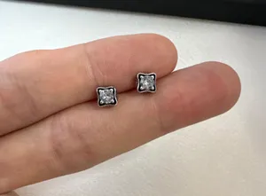 CZ 5mm Small Geometric Square Stud Earrings for Men Women thumbnail 6