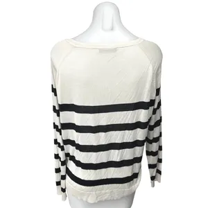 Zara White Black White Striped Knit Boat Neck Long Sleeve Pullover Sweater Top L thumbnail 2