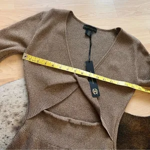HOUSE OF HARLOW NWT Brown Twist Front Long Sleeve Ribbed Shimmer Dress Size M‎ thumbnail 4