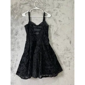 Vintage Y2K Black Glitter Floral Dress Fairy‎ Grunge Party Prom Whimsigoth Small thumbnail 3