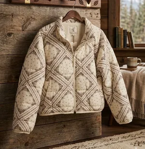 Altar'd State Cream Bandana-Print Quilted Puffer Jacket thumbnail 1