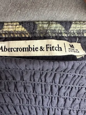 Abercrombie & Fitch Size Medium Blue Linen-Blend Crop Top Lemon Print Boho thumbnail 5