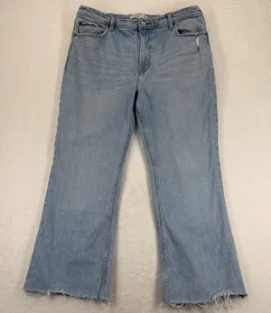 Abercrombie‎ & Fitch The Vintage Flare High Rise Light Wash Raw Hem Jeans 33 16R thumbnail 1