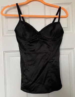 NWT Vintage drop Waist Black Corset Top with adjustable straps thumbnail 1