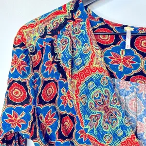Free People Falling for You Blue‎ Boho Top Size M thumbnail 6