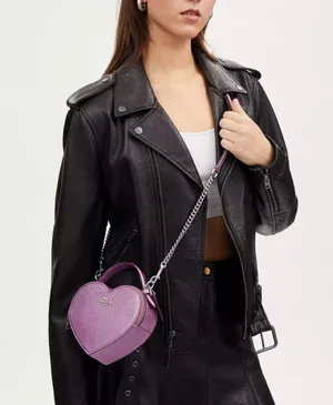 Coach Heart Crossbody Bag in Metalic Crossgrain Leather Lilac CP020 thumbnail 5