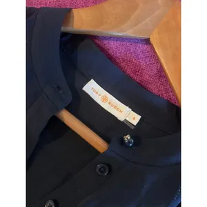 TORY BURCH Jane Ruffle Shirt Dress Button Down Navy Blue Size 6 Long Sleeve S thumbnail 3