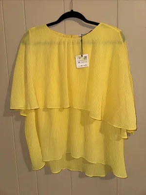 Zara Pale Yellow Layered Flutter Sleeve Tunic thumbnail 2