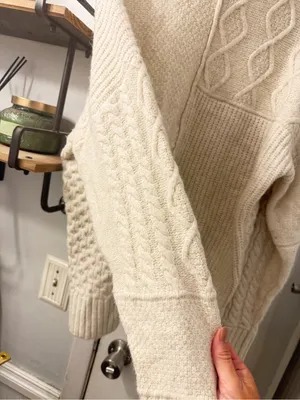 American Eagle Outfitters Cream Cable & Patchwork Mock Neck Sweater thumbnail 9