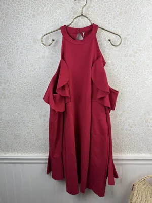 Free People Raspberry Cold Shoulder Ruffle Mini Dress - Size - Medium - NWT thumbnail 9