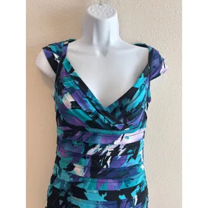 Adrianna Papell‎ Sheath Dress 6 Teal Purple Abstract Shutter Pleat Cocktail thumbnail 5