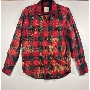 American Eagle‎ Vintage Custom Mama Bleached Plaid Flannel Shirt womens Med thumbnail 1